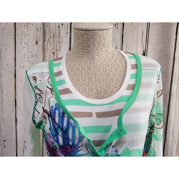 LM Women's Size 40 Marc Aurel Sheer Sleeve Layered Floral Blouse Shirt Top EUC - Picture 4 of 11